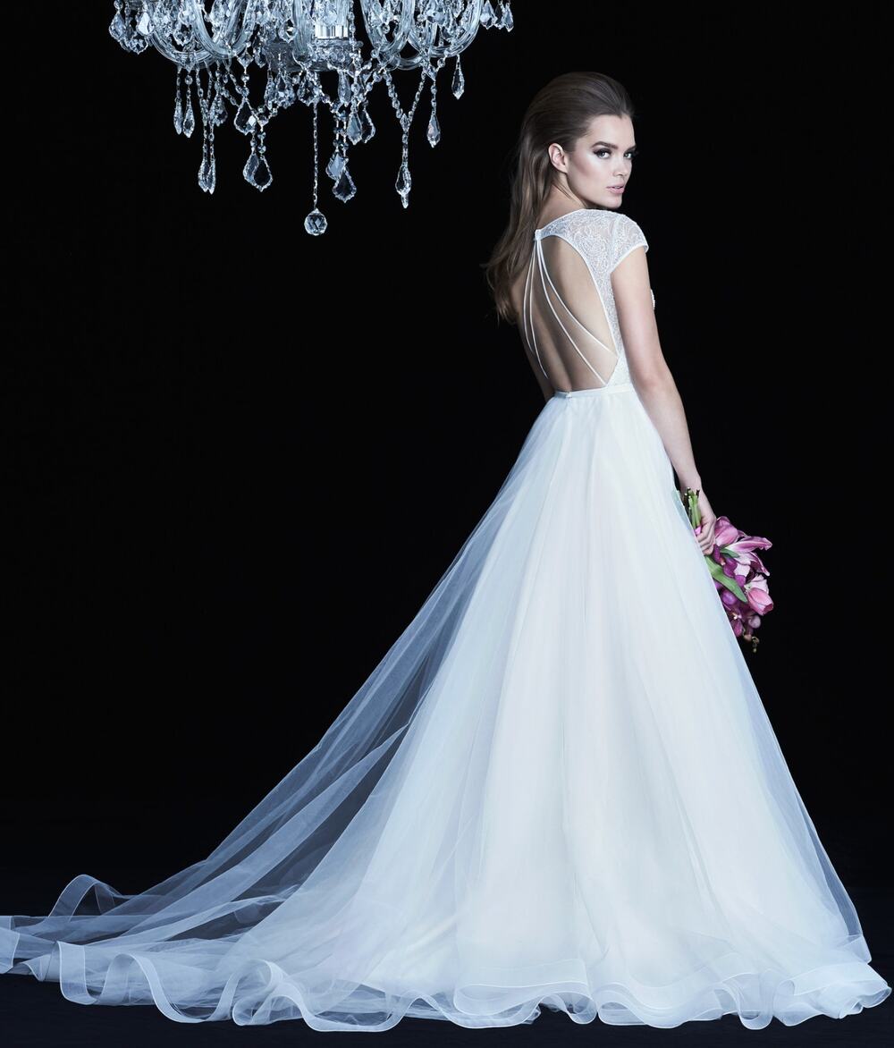 NWT PALOMA BLANCA Chantilly Lace Keyhole Tulle Wedding Dress Natural 4762 12